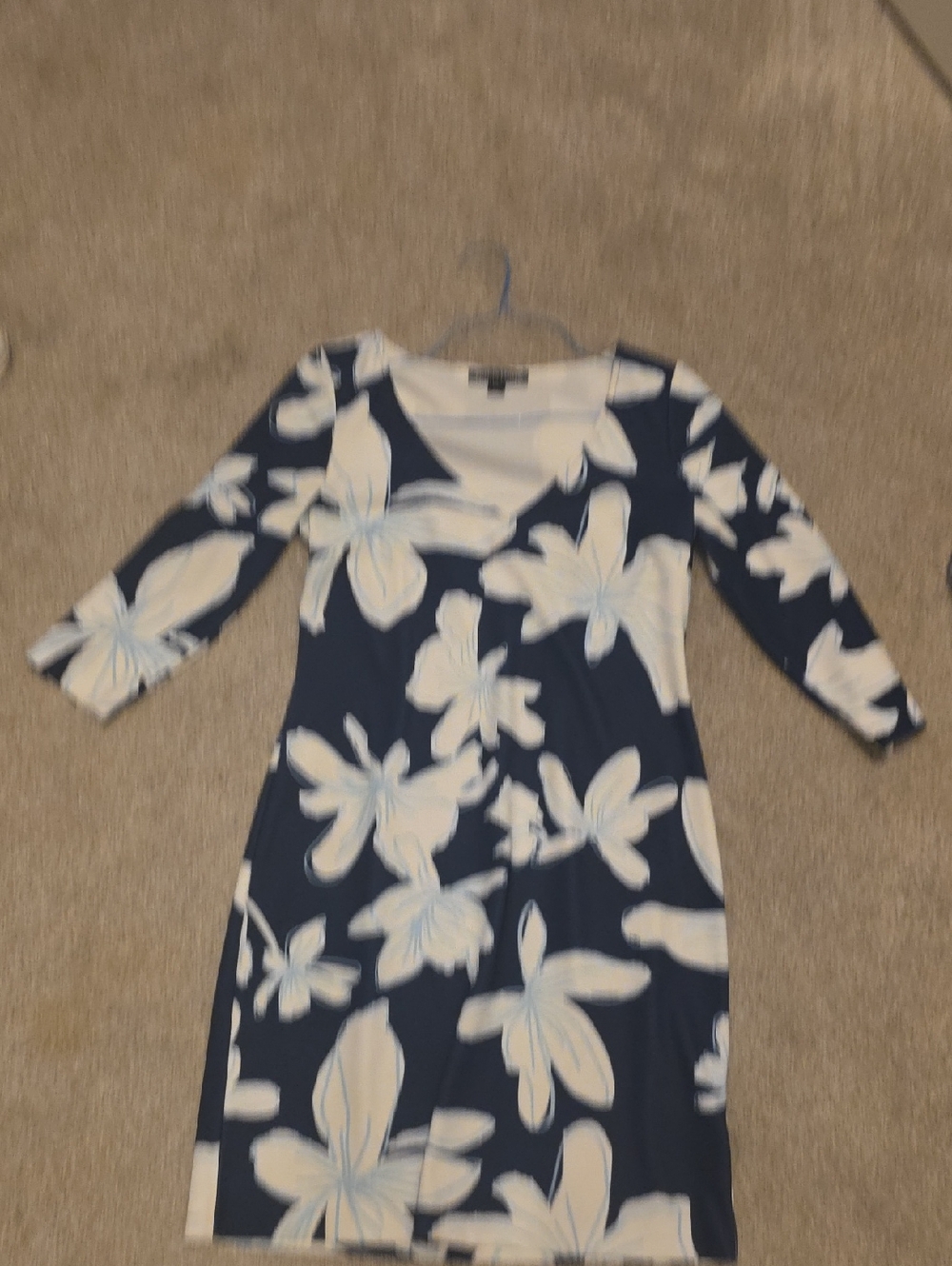 Boston Proper Navy Blue and White Floral Midi Dress